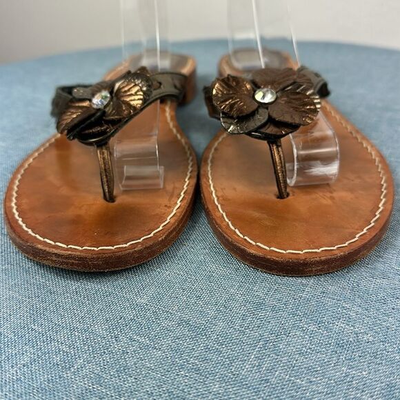 Bob Baker Brown Leather Floral Thong Sandals Size 10M - Picture 3 of 9